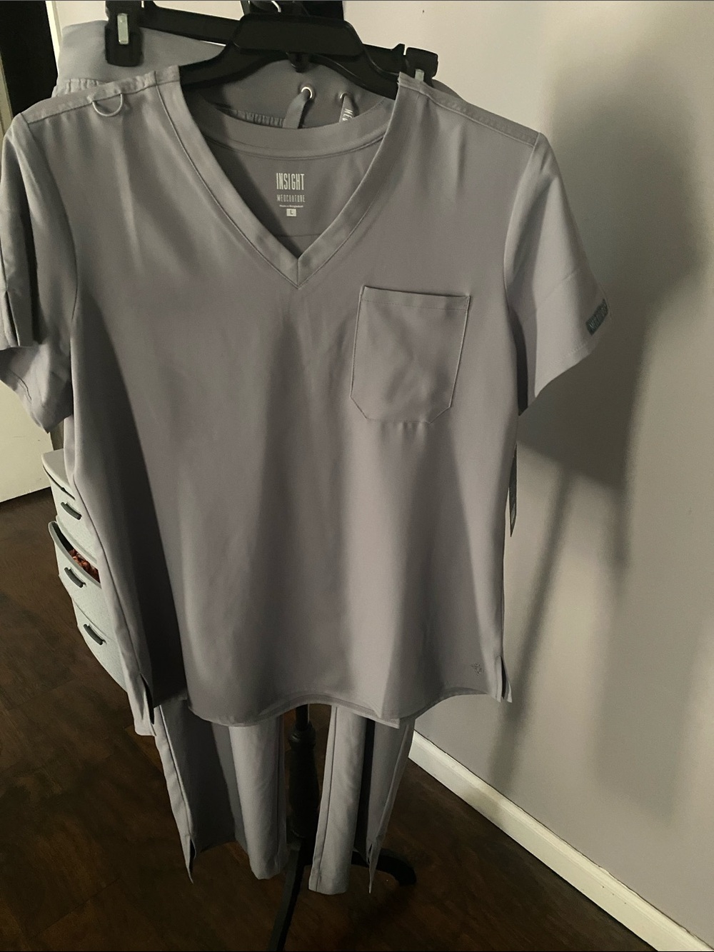Med Couture Women's Scrub Top and Pants Set in Light Gray